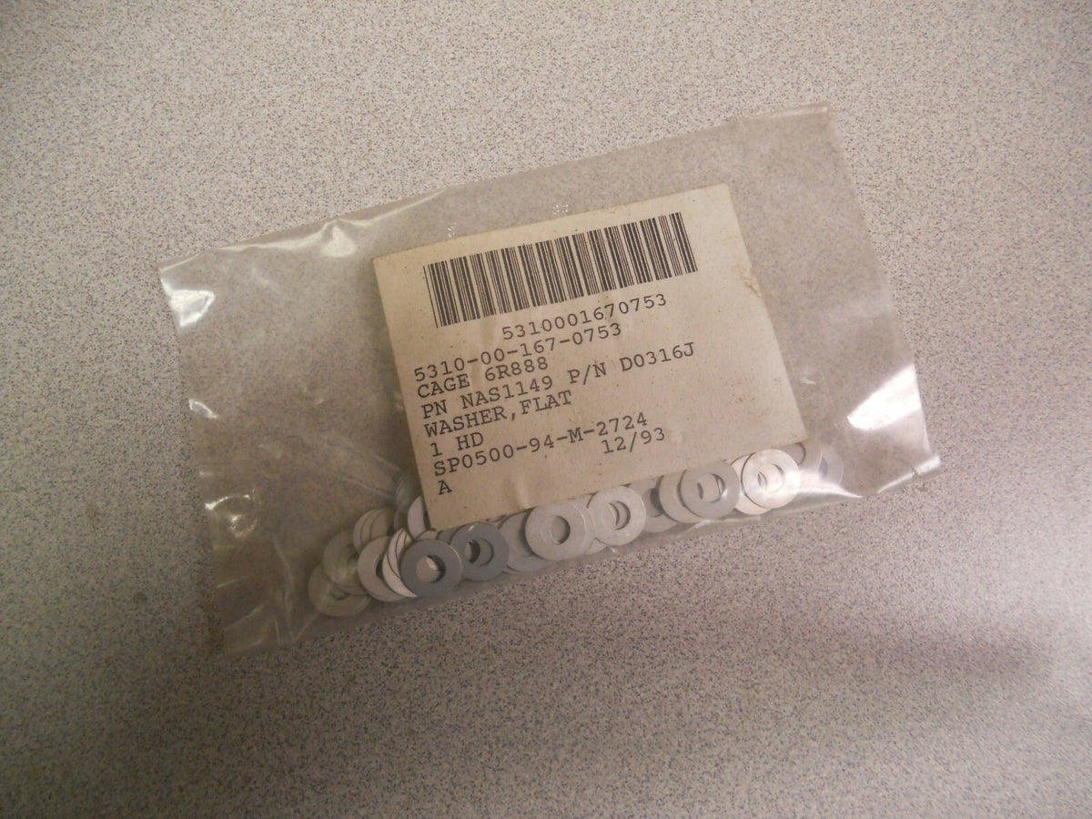 Package of 100 aluminum flat washers, #10, NAS 1149